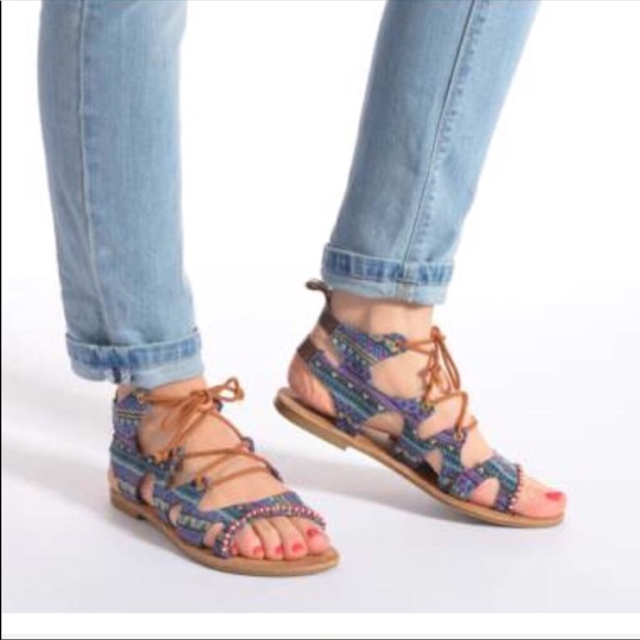 Urban Outfitters Shoes - NIB Gladiator Lace Up Beaded Trim Boho Sandals